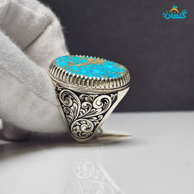 انگشتر فیروزه شجری گلکاسنی رگه طلائی - Image 2