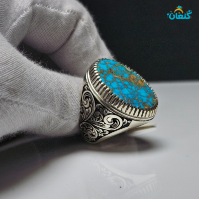 انگشتر فیروزه شجری گلکاسنی رگه طلائی - Image 3