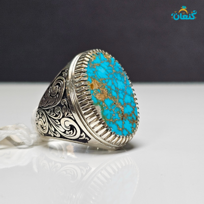 انگشتر فیروزه شجری گلکاسنی رگه طلائی - Image 4