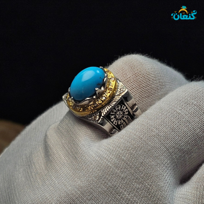 انگشتر فیروزه عجمی سنگ سیاه اصل نیشابوری - Image 2
