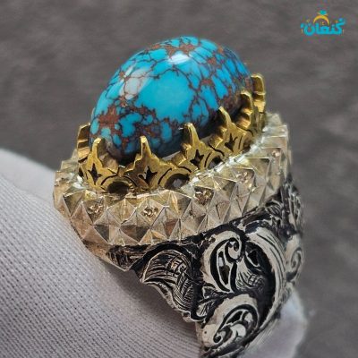 فیروزه اصل شجری نیشابوری تارعنکبوتی، سنگ چاهی، تراش بادومی - Image 3