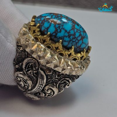 فیروزه اصل شجری نیشابوری تارعنکبوتی، سنگ چاهی، تراش بادومی - Image 2