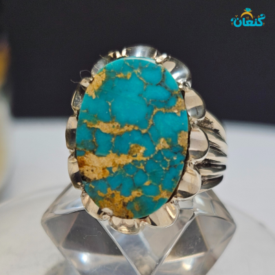 انگشتر فیروزه شجری گلکاسنی رگه طلائی - Image 5