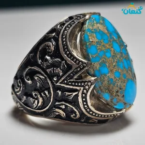 انگشتر فیروزه آبی رگه طلایی نسخه سیاه قلم - ????? ???? ?????