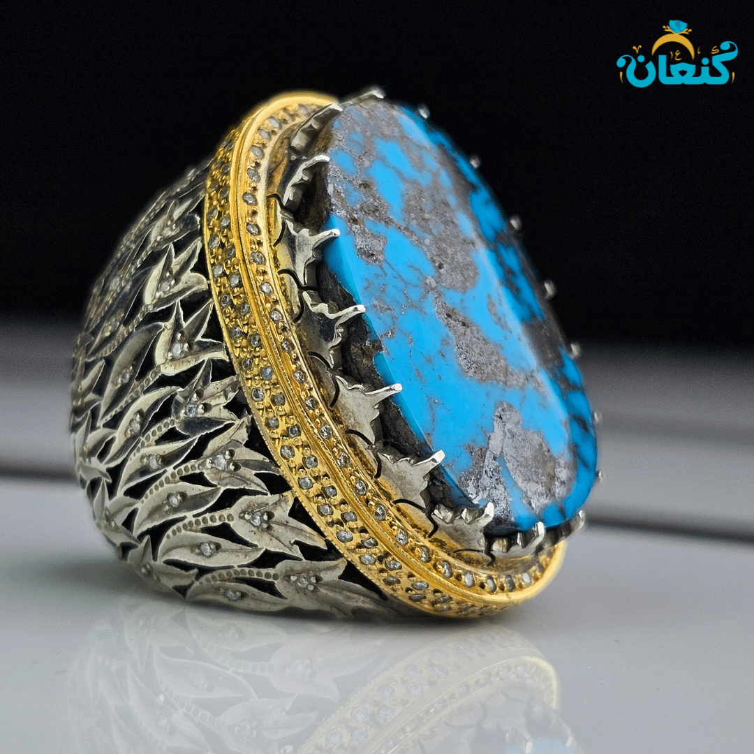 انگشتر فیروزه آینه کاری گل لاله - ????? ???? ?????