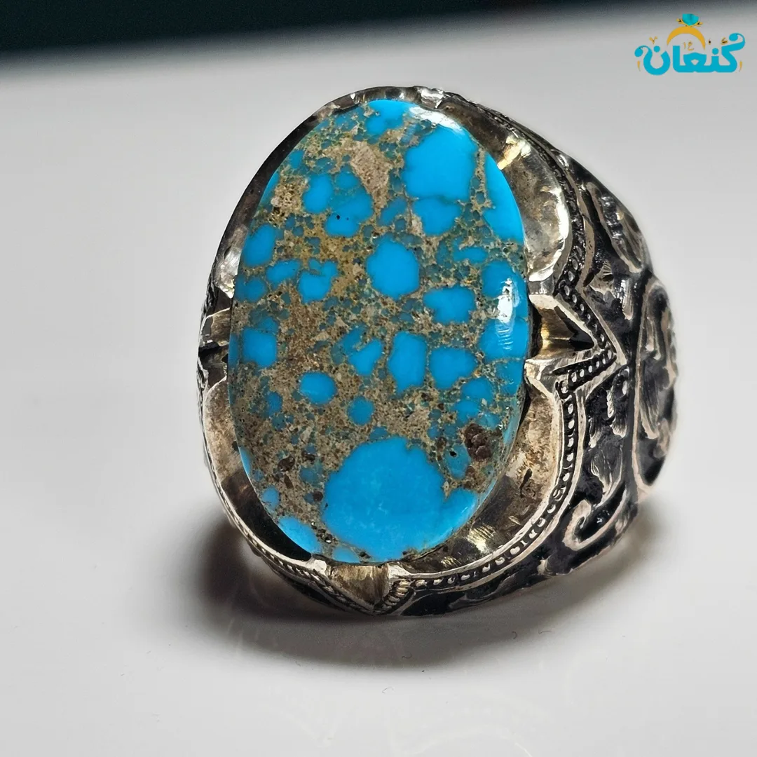 انگشتر فیروزه آبی رگه طلایی نسخه سیاه قلم - ???? 4
