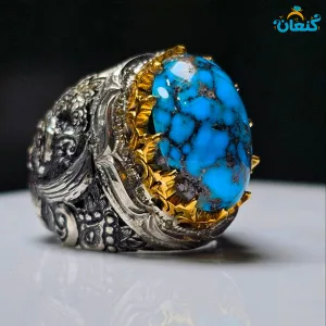 انگشتر فیروزه طرح صدفی قلم زنی برجسته دست ساز - ????? ???? ?????